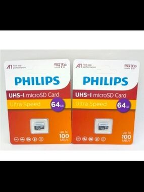 Philips 64GB UHS-I microSD Cards (2) Red Orange Yellow Packaging
